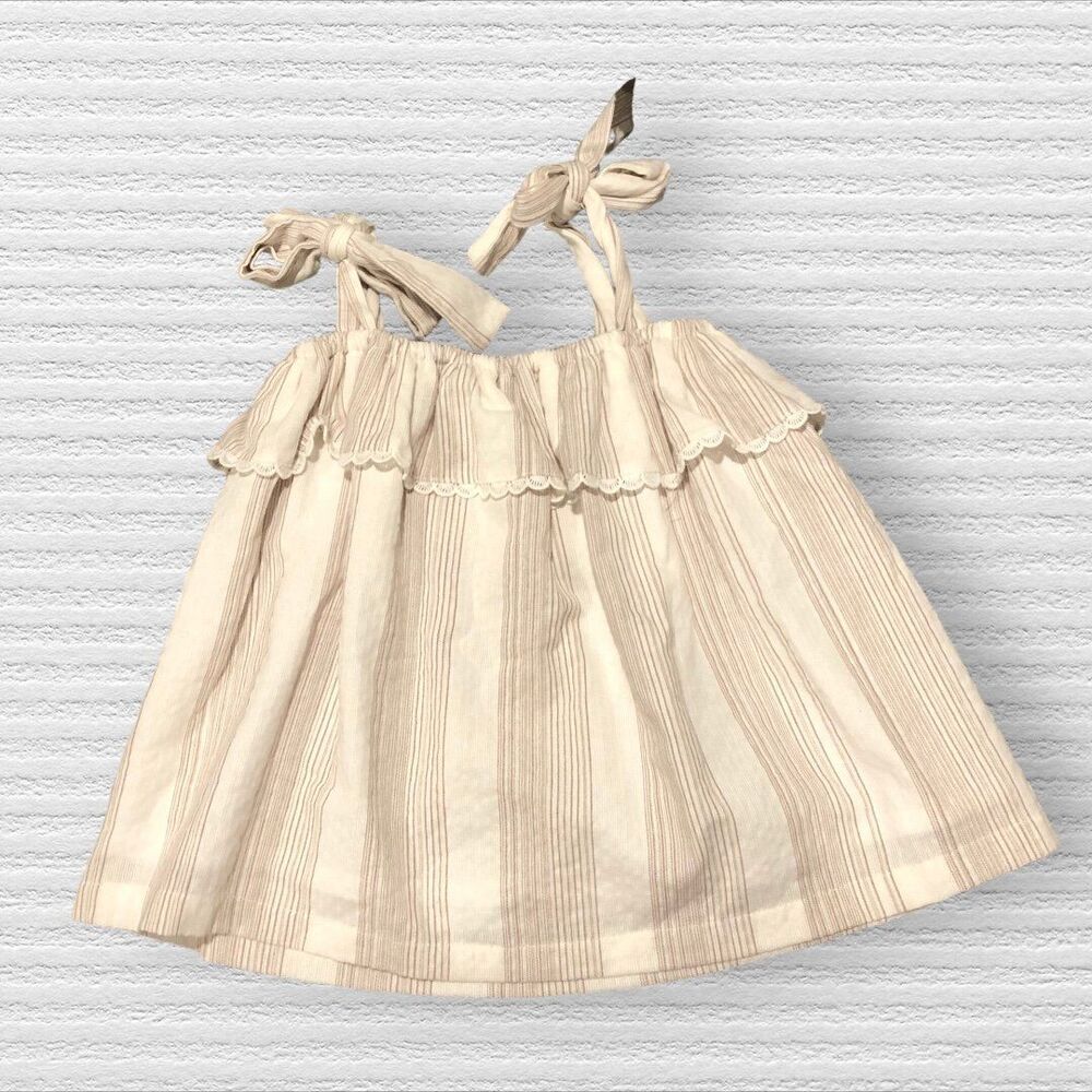The Oaks Apparel Girls Top 4T Elian Tan Stripe Tie Strap Tunic NWT